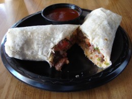 burrito with roast beef, beans, rices and veggies